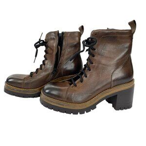 L'INTERVALLE ALMERE BROWN BLACK OMBRE LACE UP HEELED BOOTS - 9